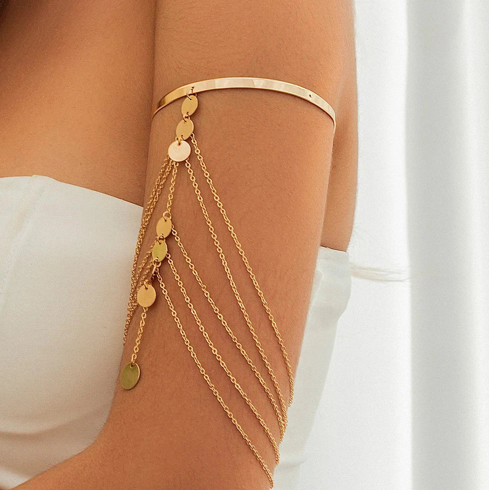 Boho Crystal Pendant Cuff Open BanglesGold Color 4CHINA