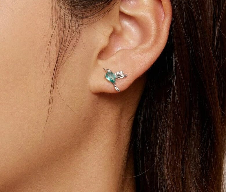 Mint Green Hummingbird 925 Sterling Silver Stud Earrings