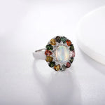 Flower Opal and Tourmaline 925 Sterling Silver RingRing