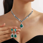 Luxury Necklace Earrings For Women Water Drop Pendantgreen