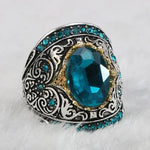 European & American Aquamarine Oval Gem Ring