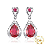 Water Drop 7.6ct Red Ruby 925 Sterling Silver Dangle Drop Earrings