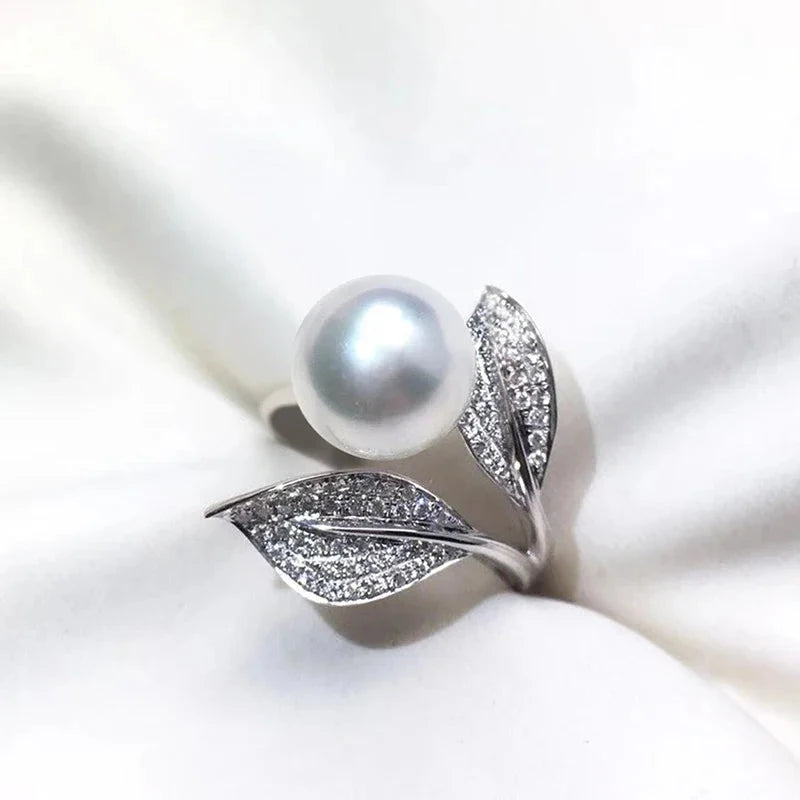 Leaf Design Simulated Pearl Ring for Women