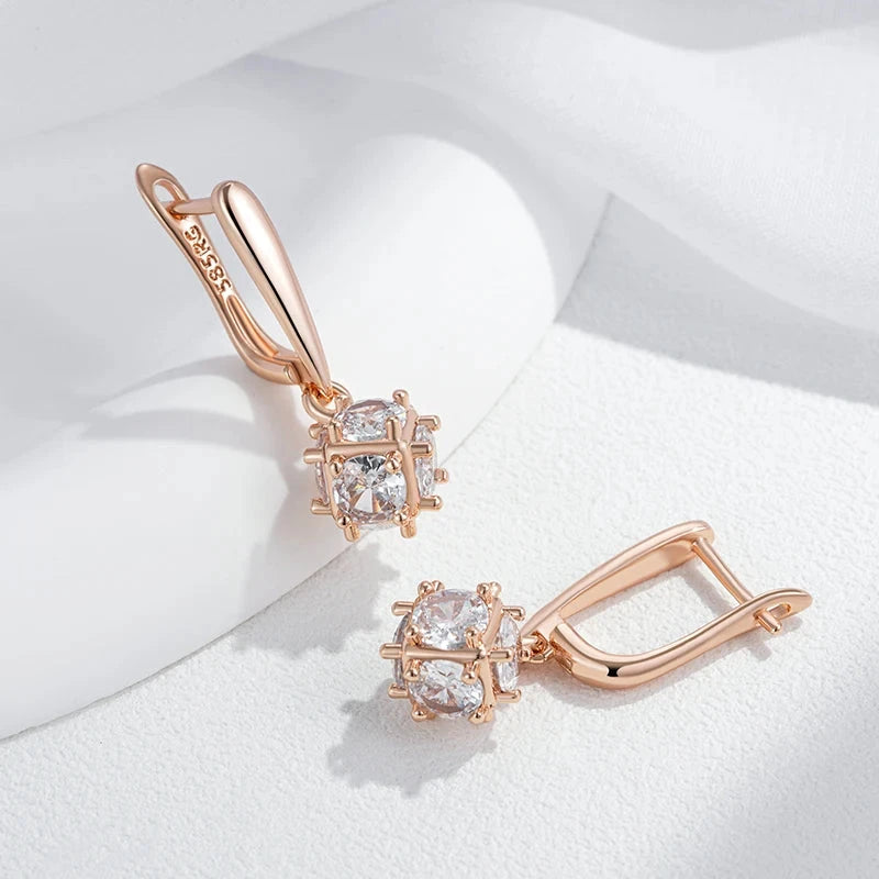 Square Drop Earrings for Women Fashion 585 Rose Gold