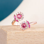 Bling Garnet and Ruby Flower Shaped Resizable RingRing