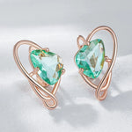 Rose Gold Color Drop Earrings with Light Green Stone