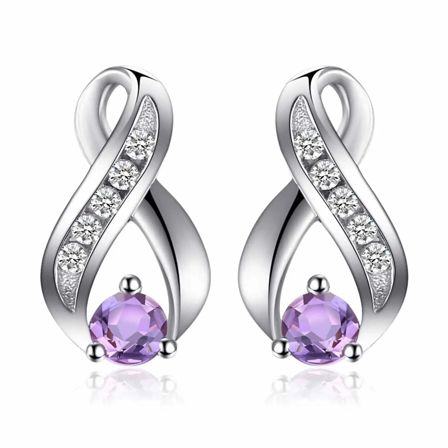 Infinity Natural Purple Amethyst 925 Sterling Silver Stud Earrings925 Sterling SilverCHINA