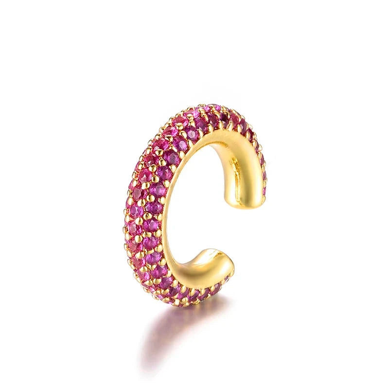 Round C-Shaped Zirconia Clip-On Earrings – Gold/Silver, No PiercingGold-Rose