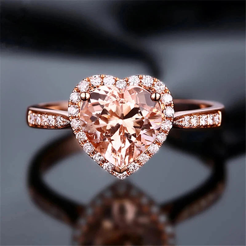 Rose Gold & Silver Elegant Heart CZ Engagement Ring for Women