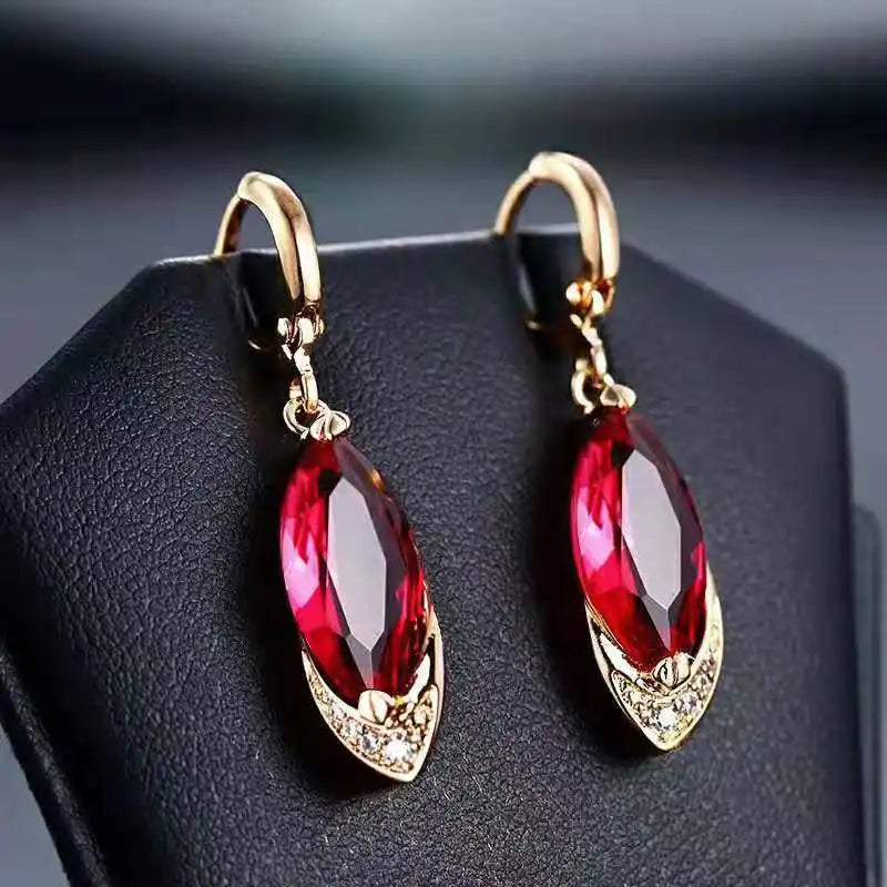 Real 14K Rose Gold Origin Ruby Drop EarringRed