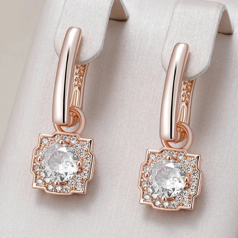 585 Rose Gold Shiny Natural Zircon Dangle Earrings For Women