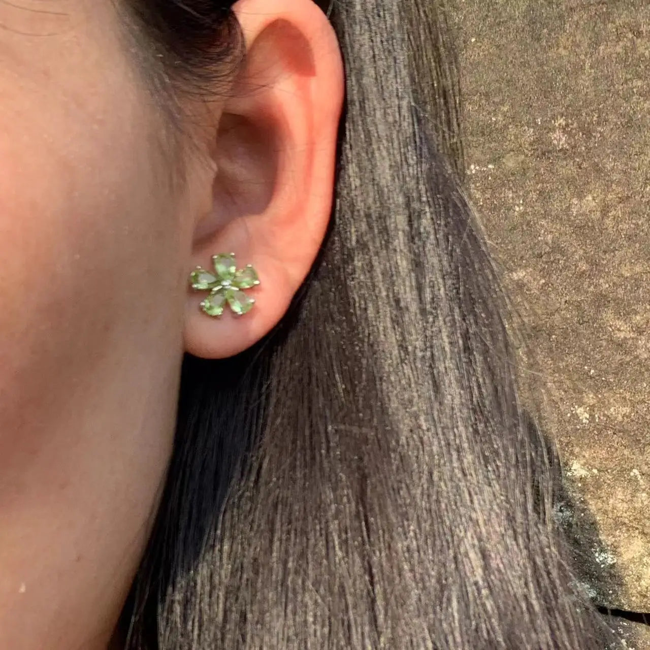 Natural Peridot 925 Sterling Silver Stud Earrings For Women