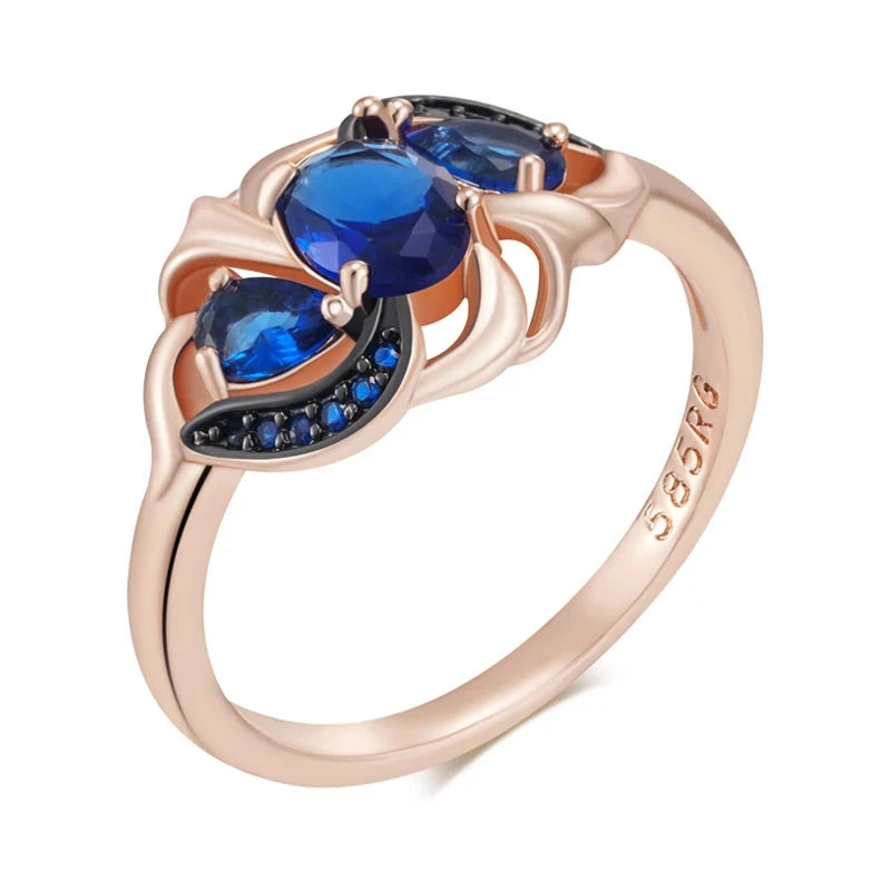 Black Plating Vintage Blue Zircon Rose Gold Ring for WomenZ13127