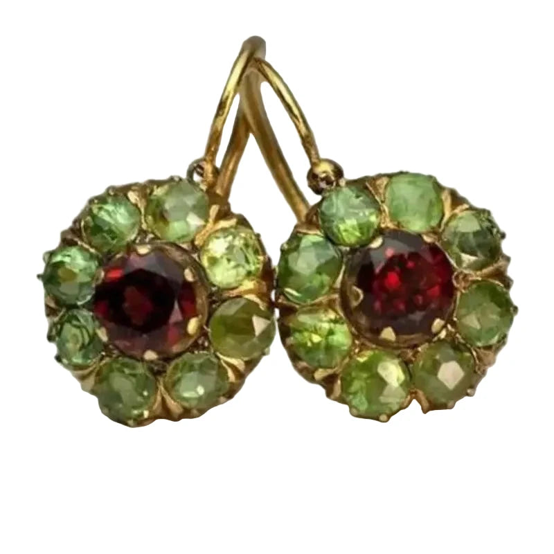 Vintage Gold Dangle Earrings with Red & Green StonesEarrings