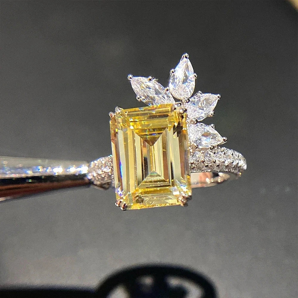 Luxury Yellow Cubic Zirconia Square Ring for Women
