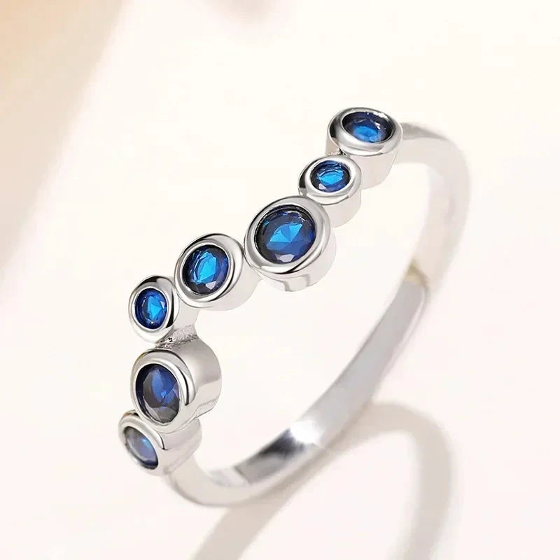 Elegant Zircon Ring for Women – Blue & White Sparkle10Q088
