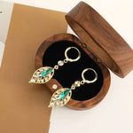2024 New Green Crystal Leaf Pendants Hanging Earrings for Women Full Rhinestone Luxury Crystal Dangle Earrings Korean Ear Jewelr