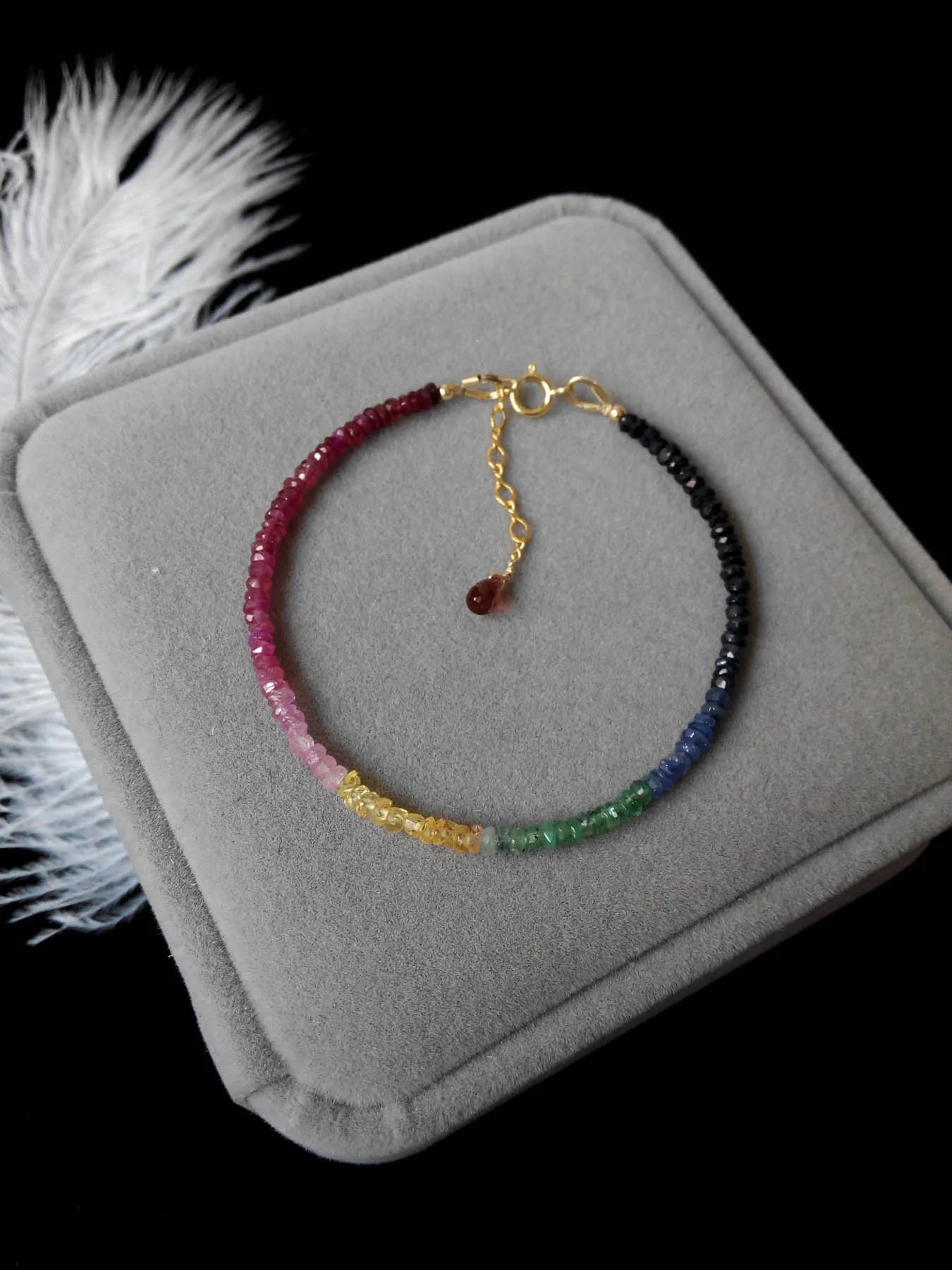 Ruby/Sapphire/Emerlad roundel faceted 3-4mm necklace +bracelet 40cm 16cm