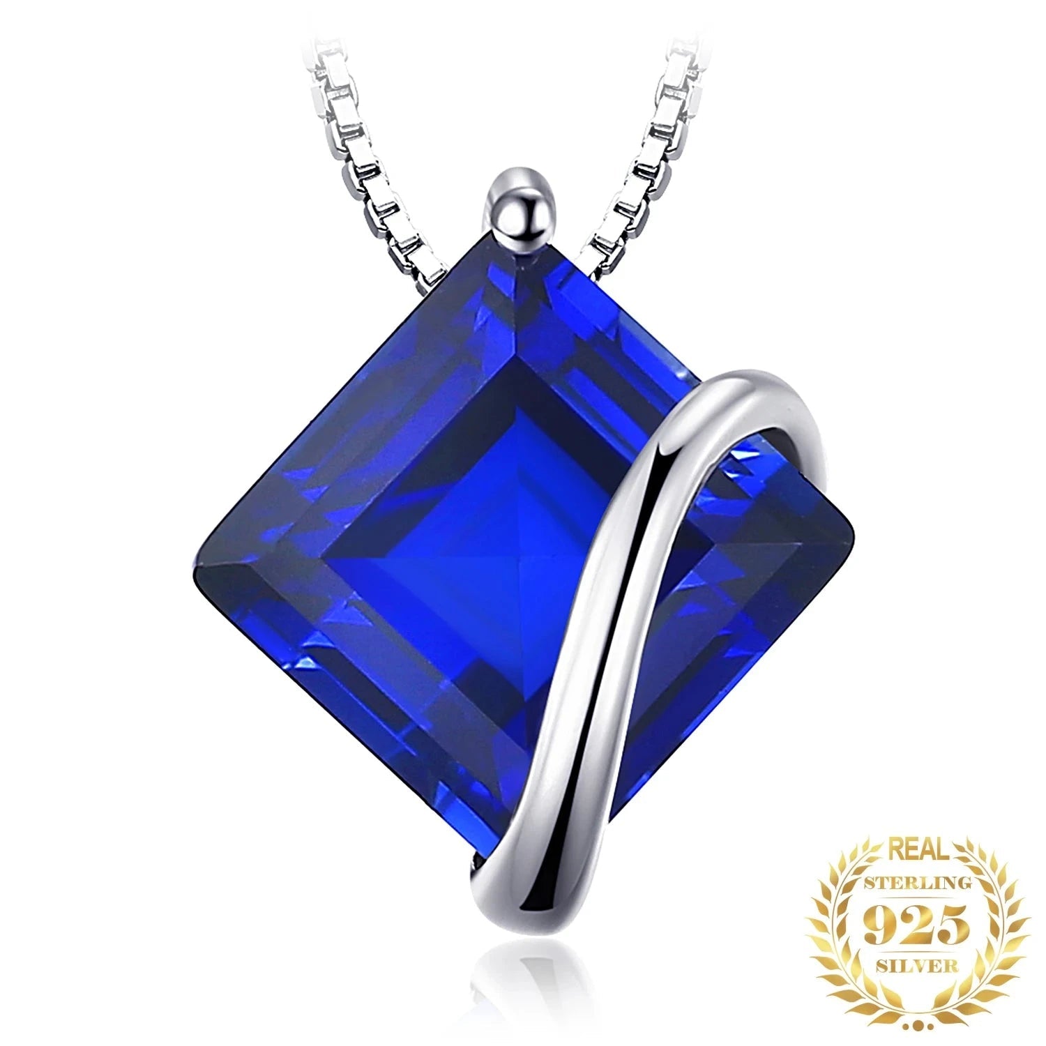 3.3ct Square Created Blue Sapphire 925 Sterling Silver Pendant (only)CHINA