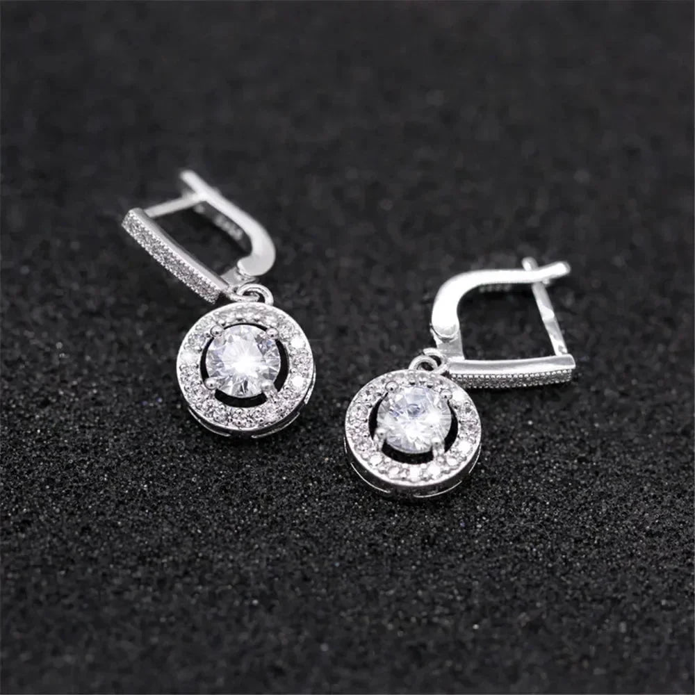 Brilliant Round Cut Cubic Zirconia Drop Earrings for Women