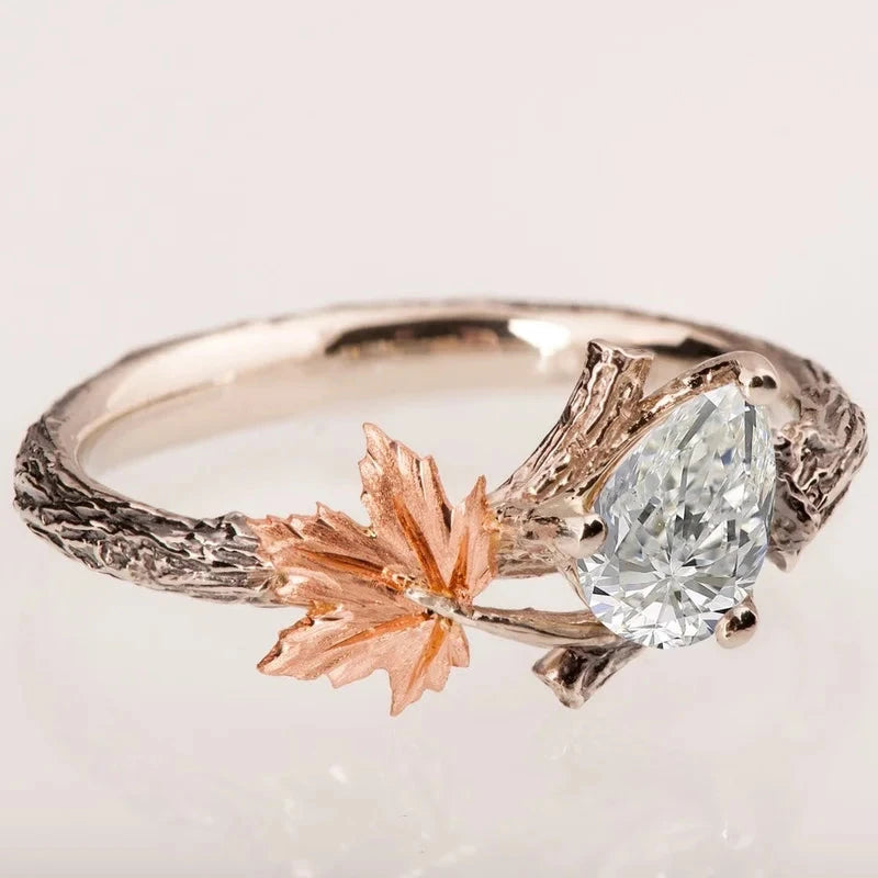 Diamond Twig & Leaf Solitaire Engagement Ring for Women