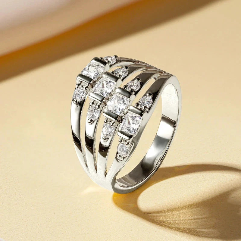Rrjzz 14K Gold Plated CZ Gemstone Ringsilver colorUS 5