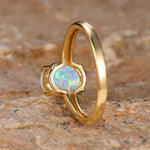 White Fire Opal Stone Engagement Ring Yellow Gold