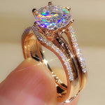 Huitan Rose Gold CZ Ring for Women