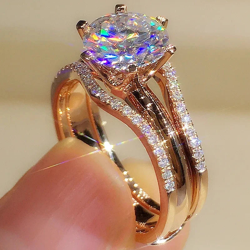 Huitan Rose Gold CZ Ring for Women