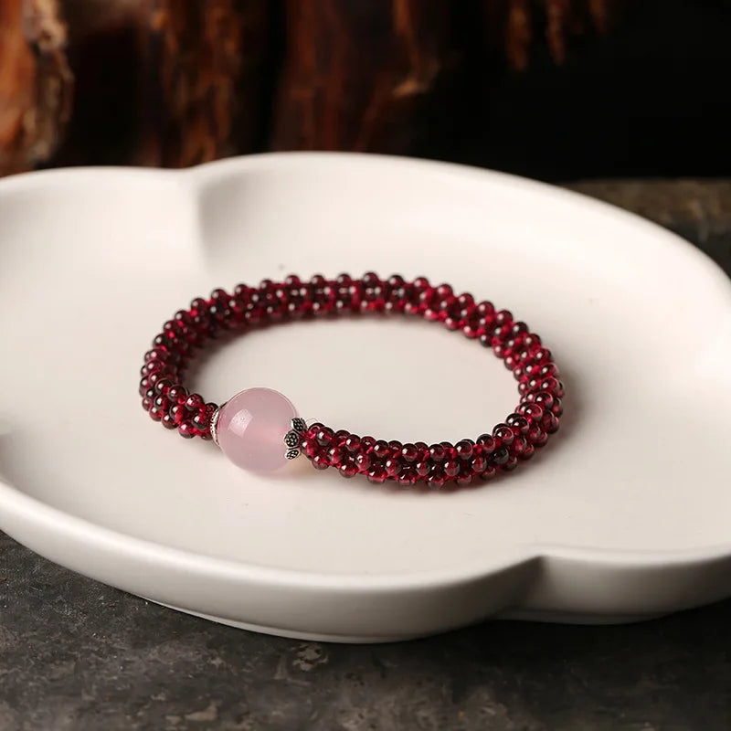 Natural Garnet Stone & Pink Crystal & Agate & Amazonite Female Beads BraceletPink Crystal