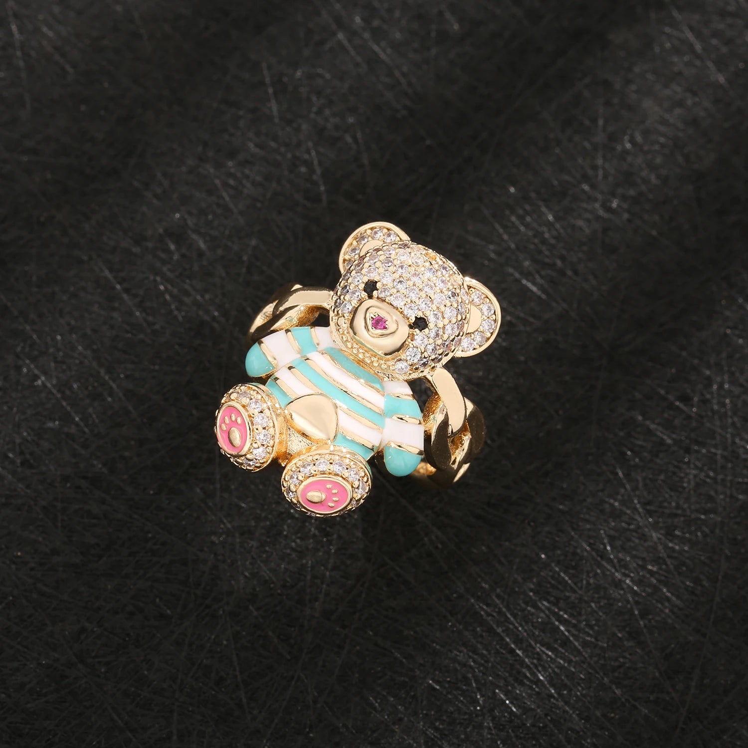 Clothed Teddy Bear ring original zircon