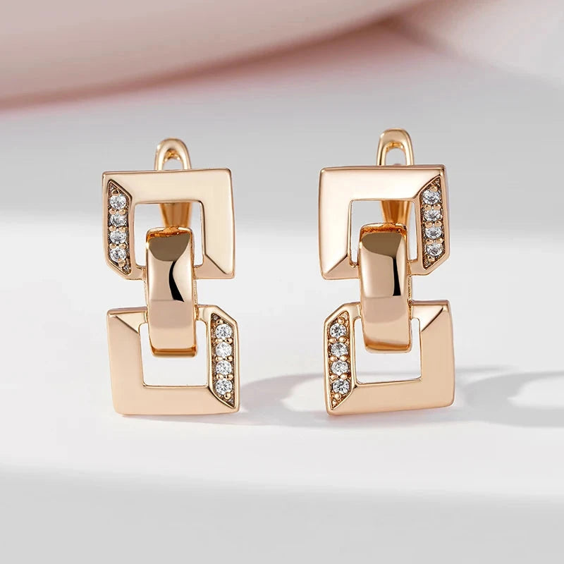 Square Chain Shape 585 Rose Gold Color Earrings For Women