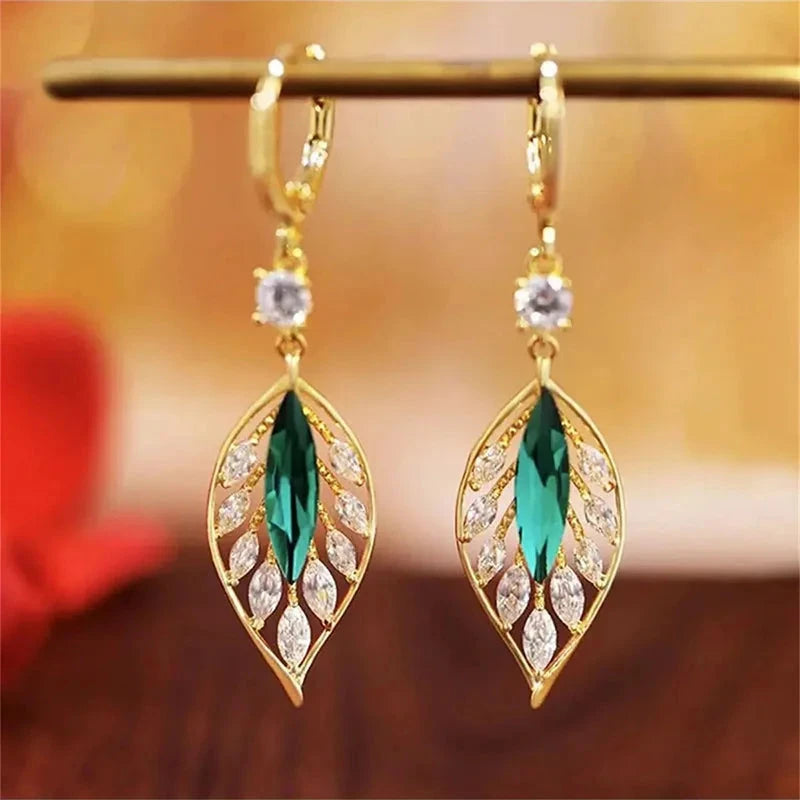 Luxury Green Crystal Drop Earrings – Women's Anniversary GiftE4345