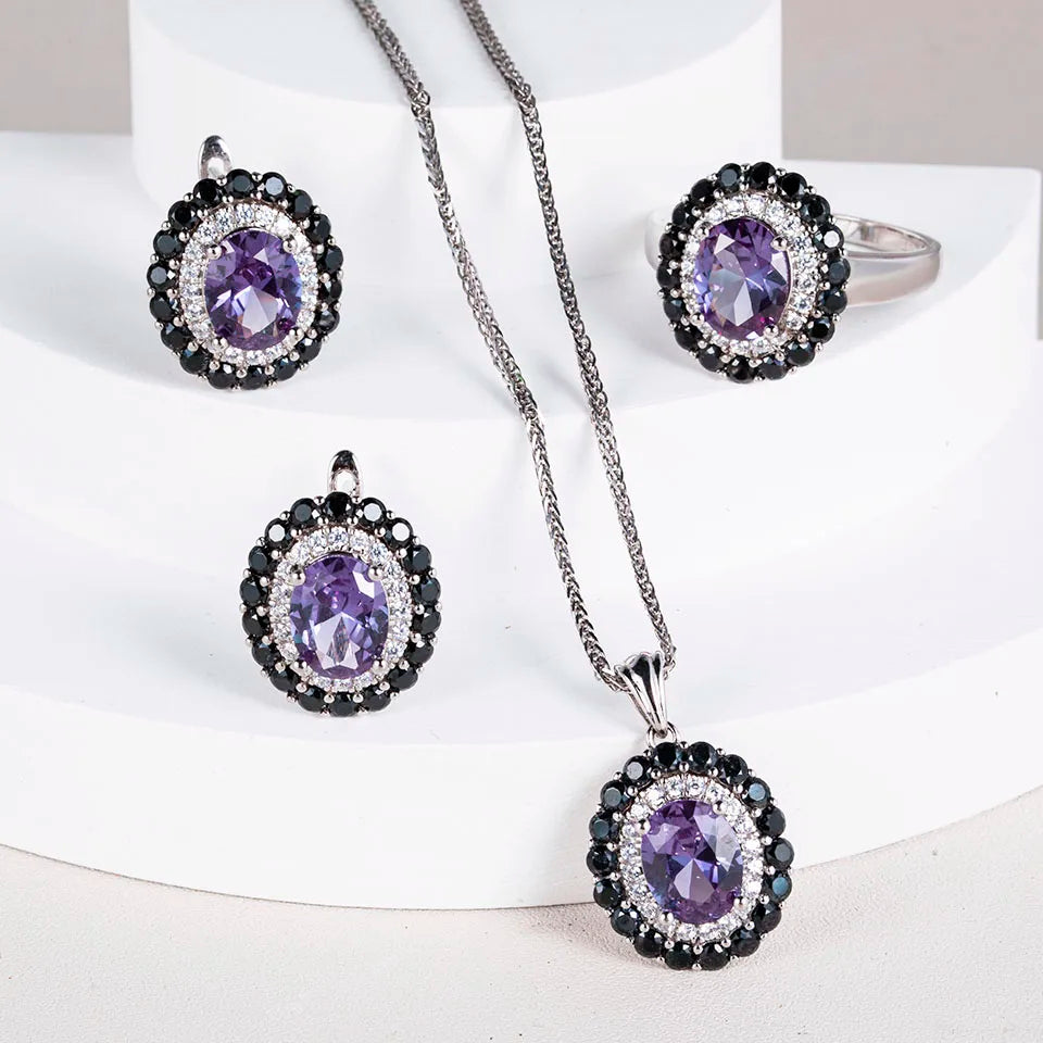 Color Changing Alexandrite Jewelry Sets 925 Sterling Silver