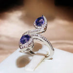 Double Water Drop Sapphire Ring 925 Silver