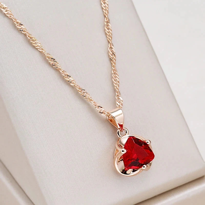 New Romantic Red Natural Zircon Necklace for Women Rose Gold