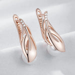 Pearl Leaf Drop Earrings – Rose Gold & Zircon