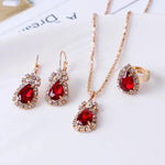 Blue Crystal Ring Necklace Earrings Set Wedding Jewelry SetsRed