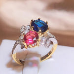 Elegant 925 Stamp Ring Sapphire Ruby Flower Plant