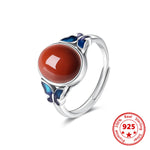 Red Agate Retro Butterfly Adjustable 925 Sterling Silver RingRing