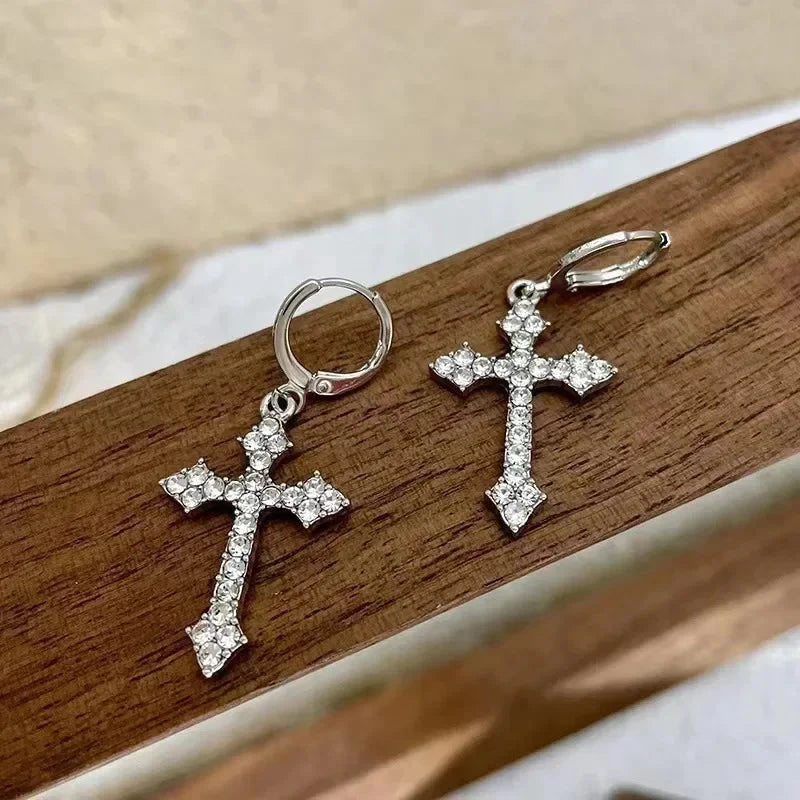 Rhinestone Zircon Cross Pendant Earrings