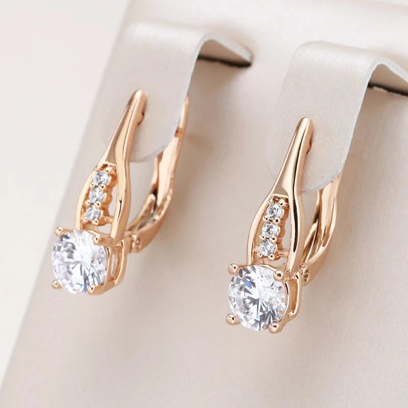 585 Rose Gold Simple Drop Earrings with White Zircon
