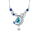 New Moon Star 4.5ct Genuine Sky Blue Topaz Created Sapphire 925 Sterling Silver Pendant Necklace for Woman 45cm