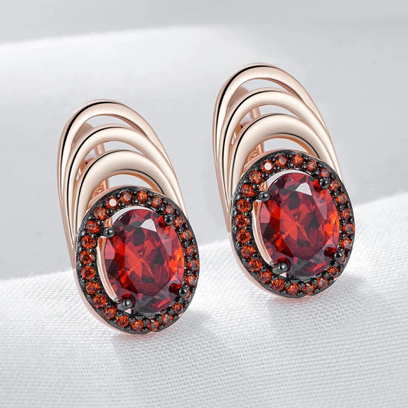 Rose Gold & Black Plating Red Zircon Geometric Earrings for Women