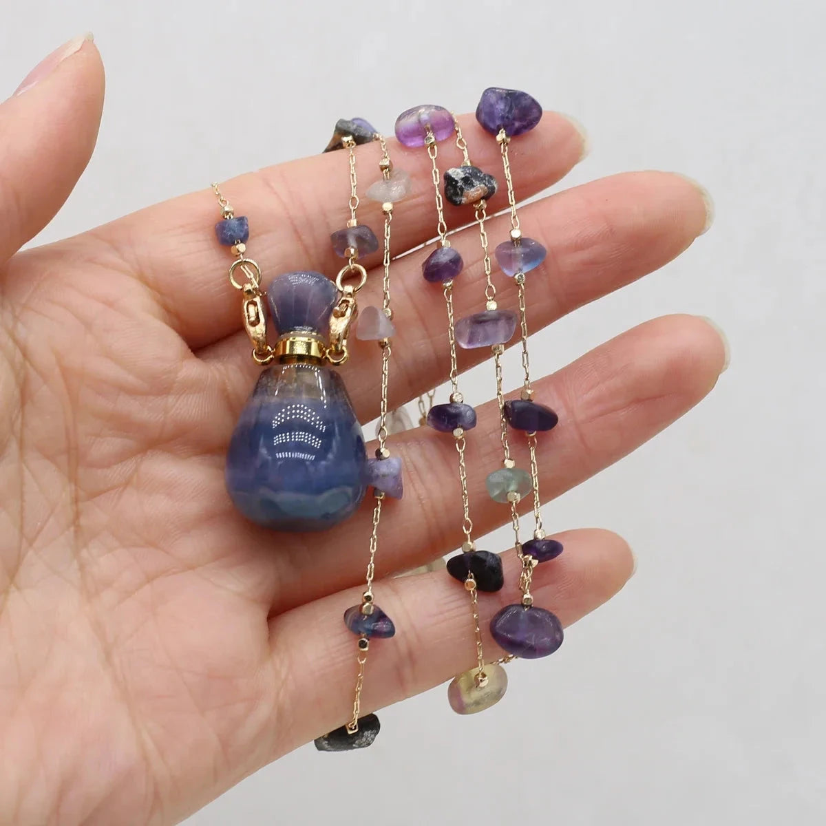 Natural Stone Amethyst Perfume Bottle Pendant8x34mm