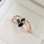 Trendy Black Zircon Crystal Flower Rose Gold Ring for Women