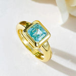 Aquamarine Gemstone Vintage 18K Gold Plated 925 Sterling Silver Ring for Women