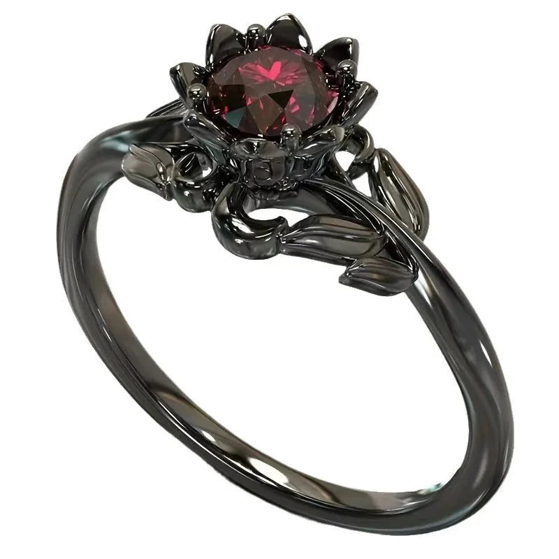 Women’s Black Flower Engagement Ring