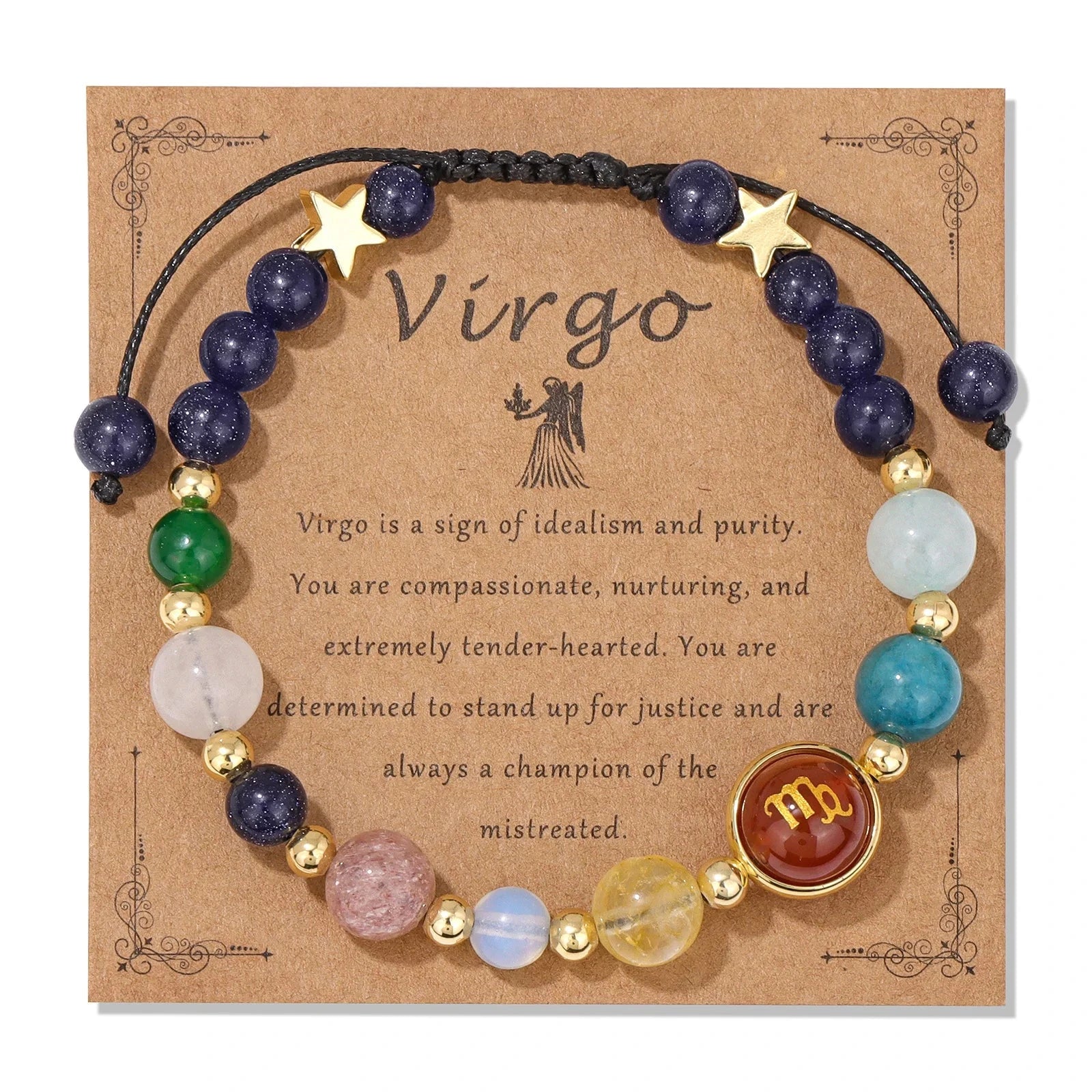 12 Zodiac Signs Natural Stone BraceletVirgoAdjustable