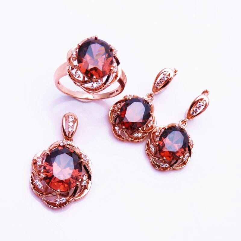 Rose Gold Inlaid Ruby Jewelry SetJewelry Sets